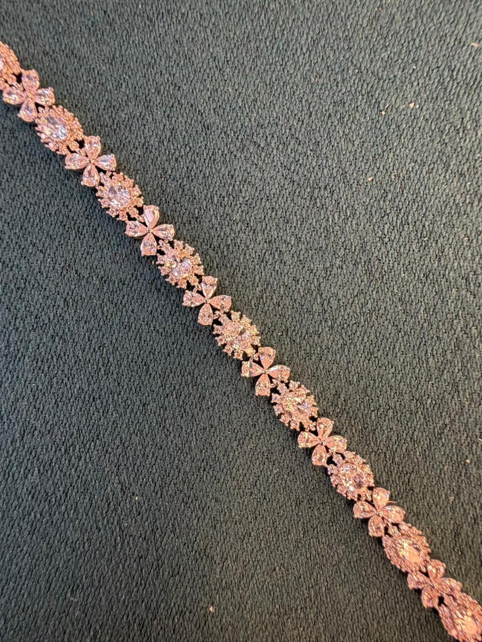 White Stone Geometric Drop Round Shaped Gold Plated Tennis Bracelet