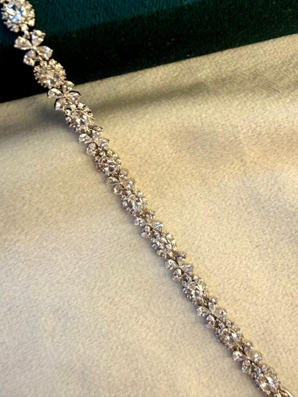 White Stone Geometric Drop Round Shaped Gold Plated Tennis Bracelet