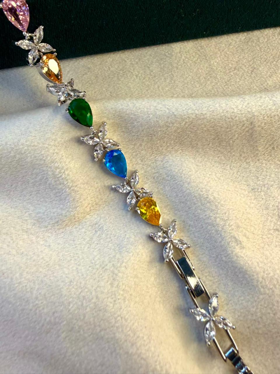 Multicoloured Geometric Drop Shaped Silver Plated Tennis Bracelet