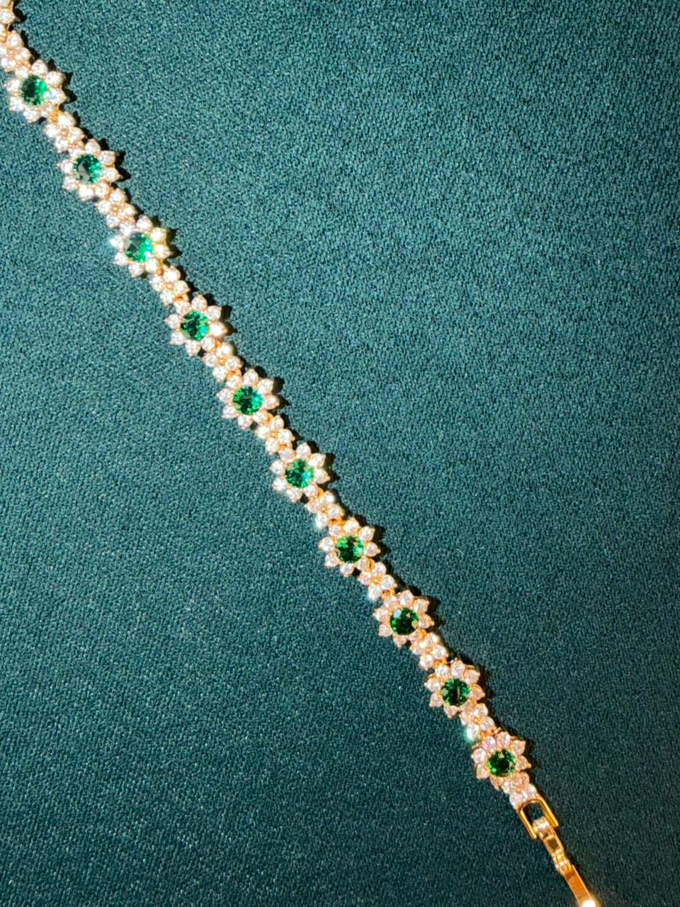 Emerald Green Flower Shaped Rose Gold Plated Tennis Bracelet