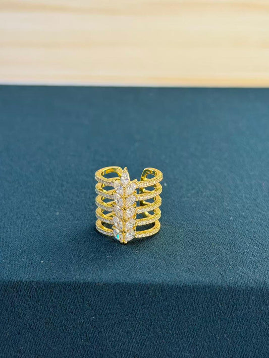 White Stone Gold Plated Ring Size Adjustable