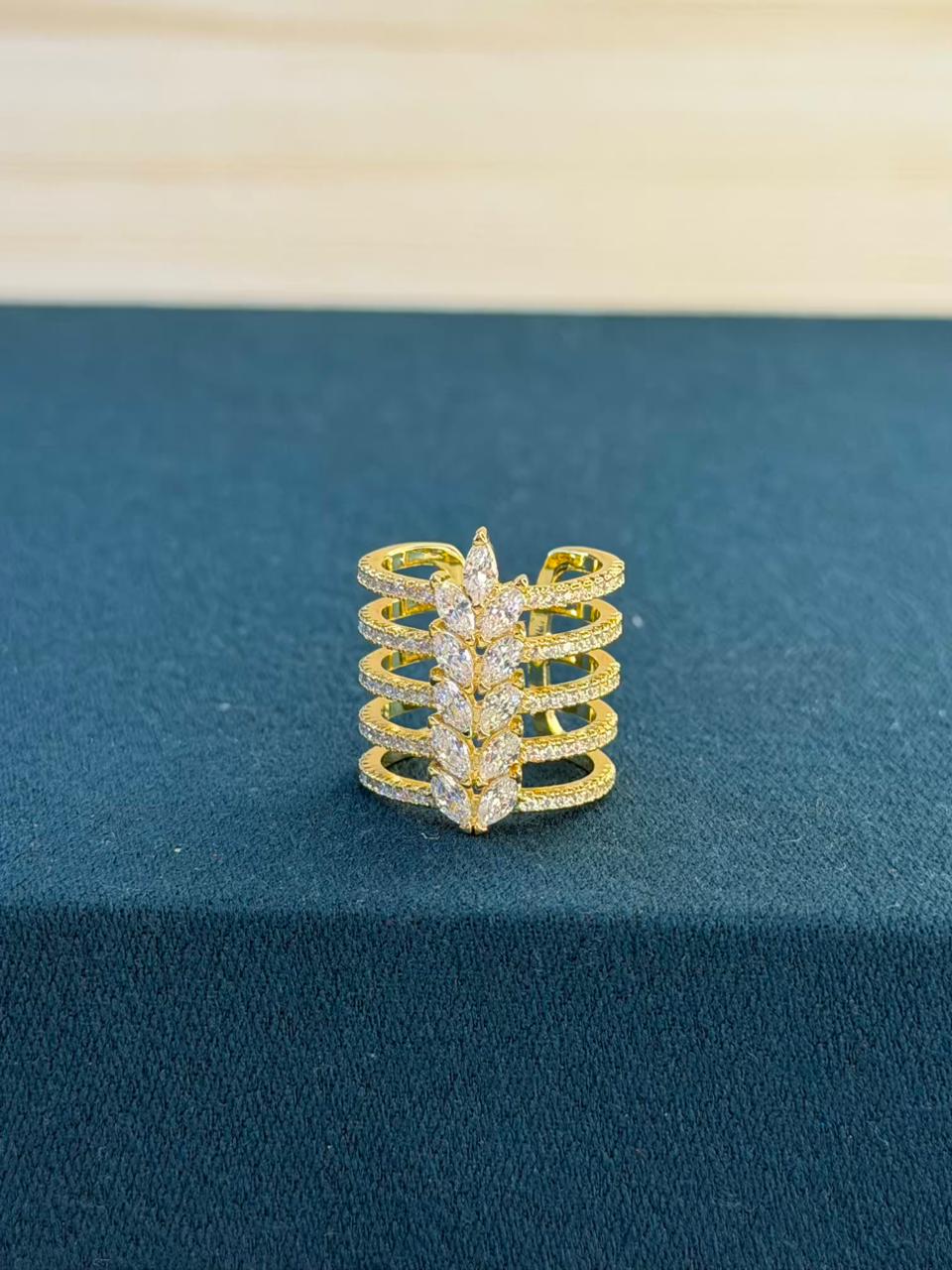 White Stone Gold Plated Ring Size Adjustable