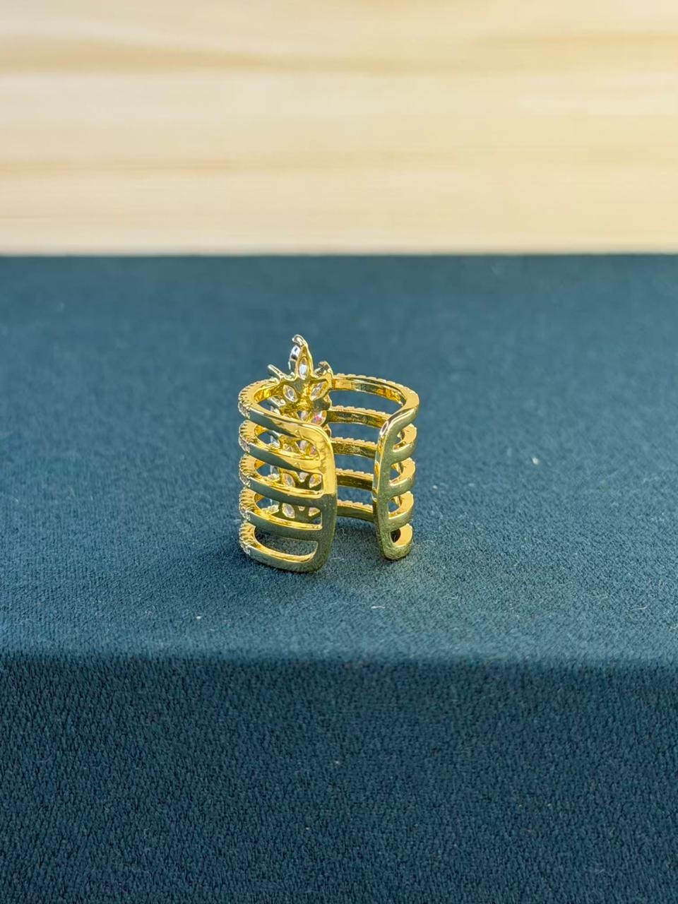 White Stone Gold Plated Ring Size Adjustable