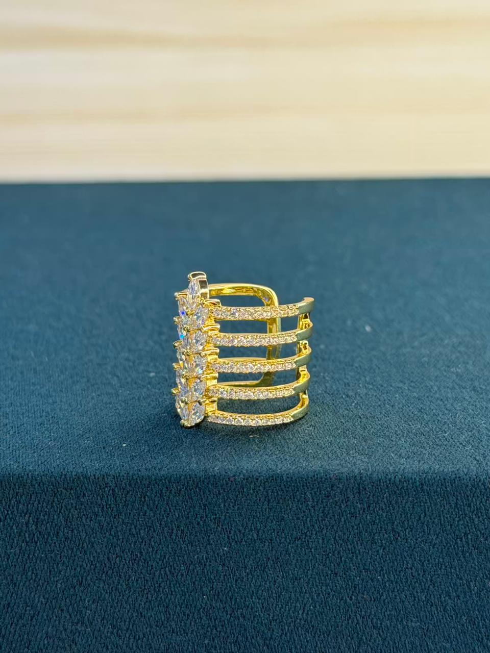 White Stone Gold Plated Ring Size Adjustable