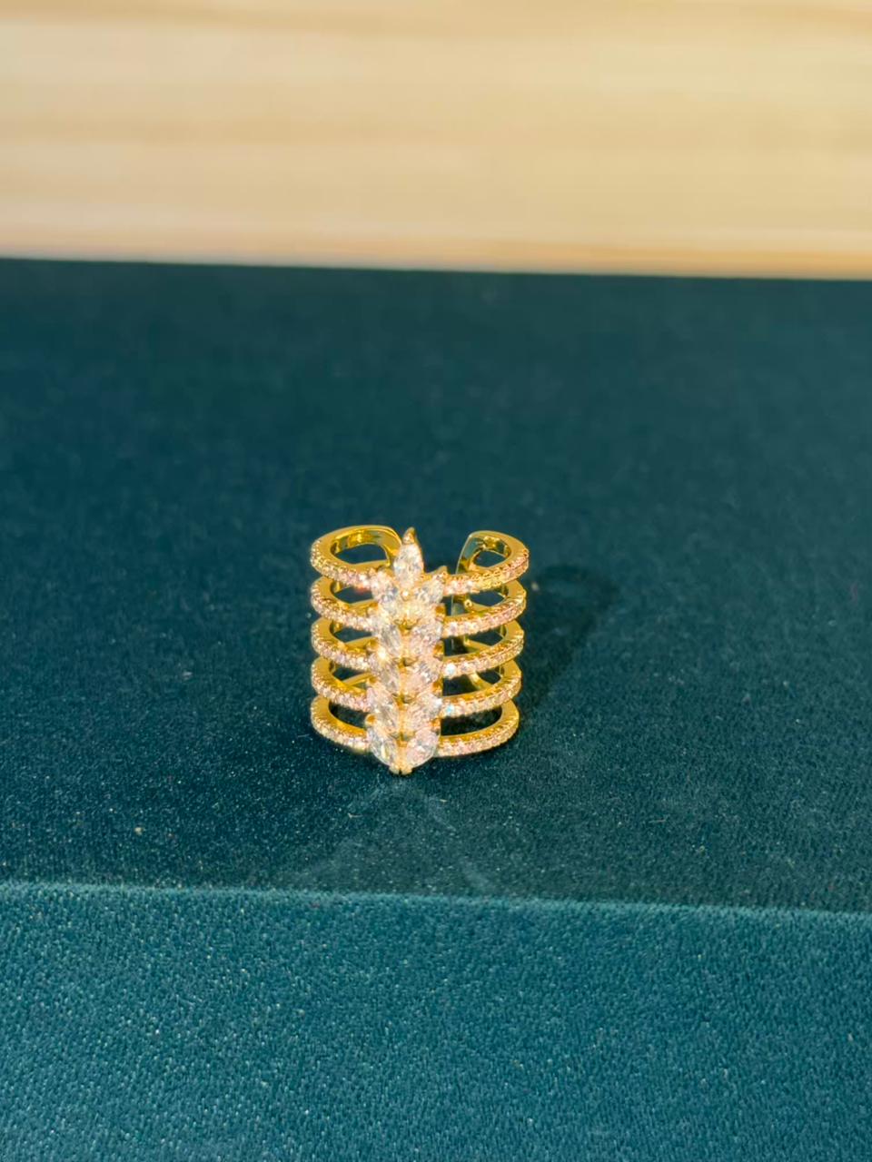 White Stone Gold Plated Ring Size Adjustable