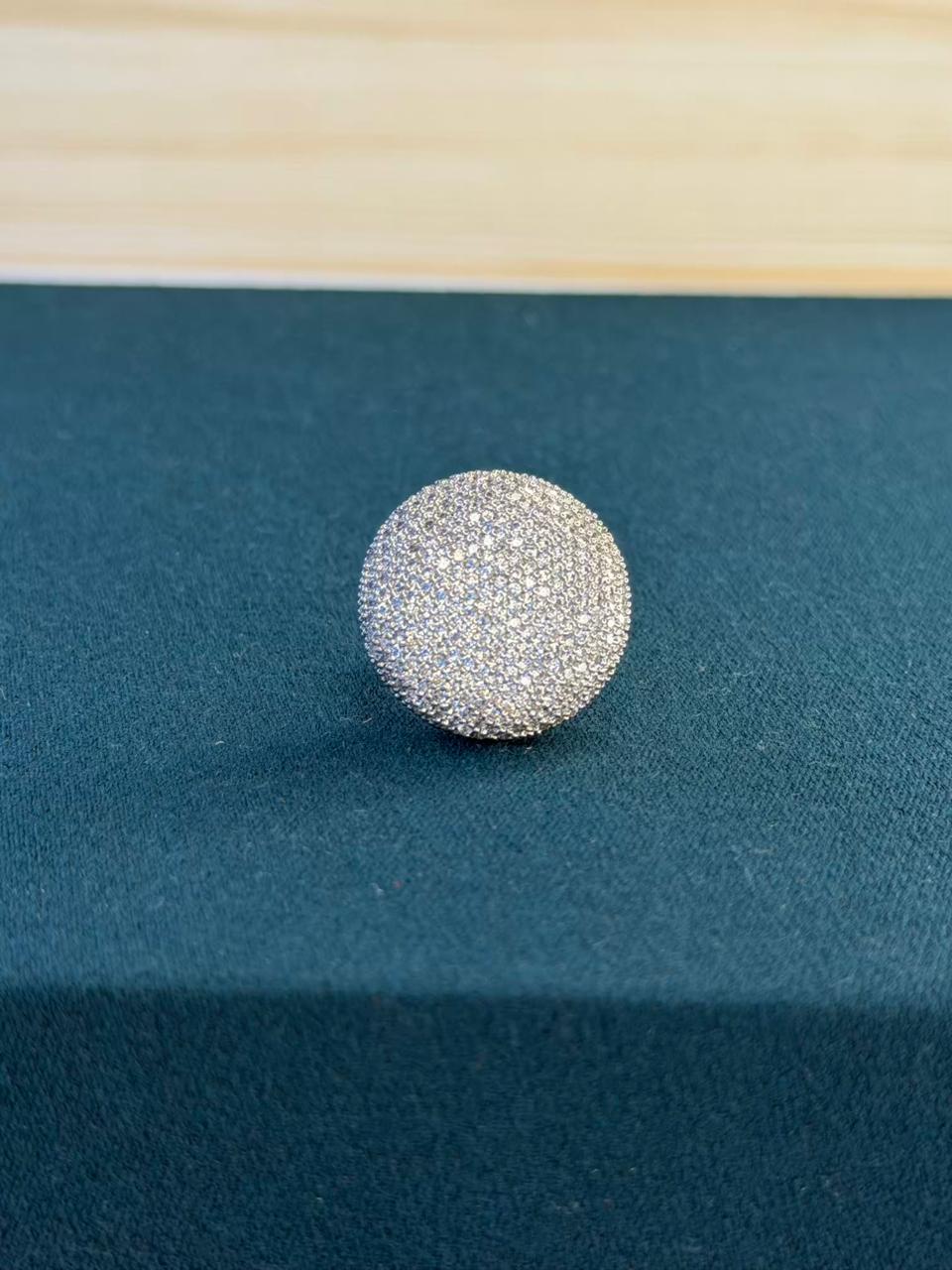 White Stone Round Silver Plated Ring Size Adjustable