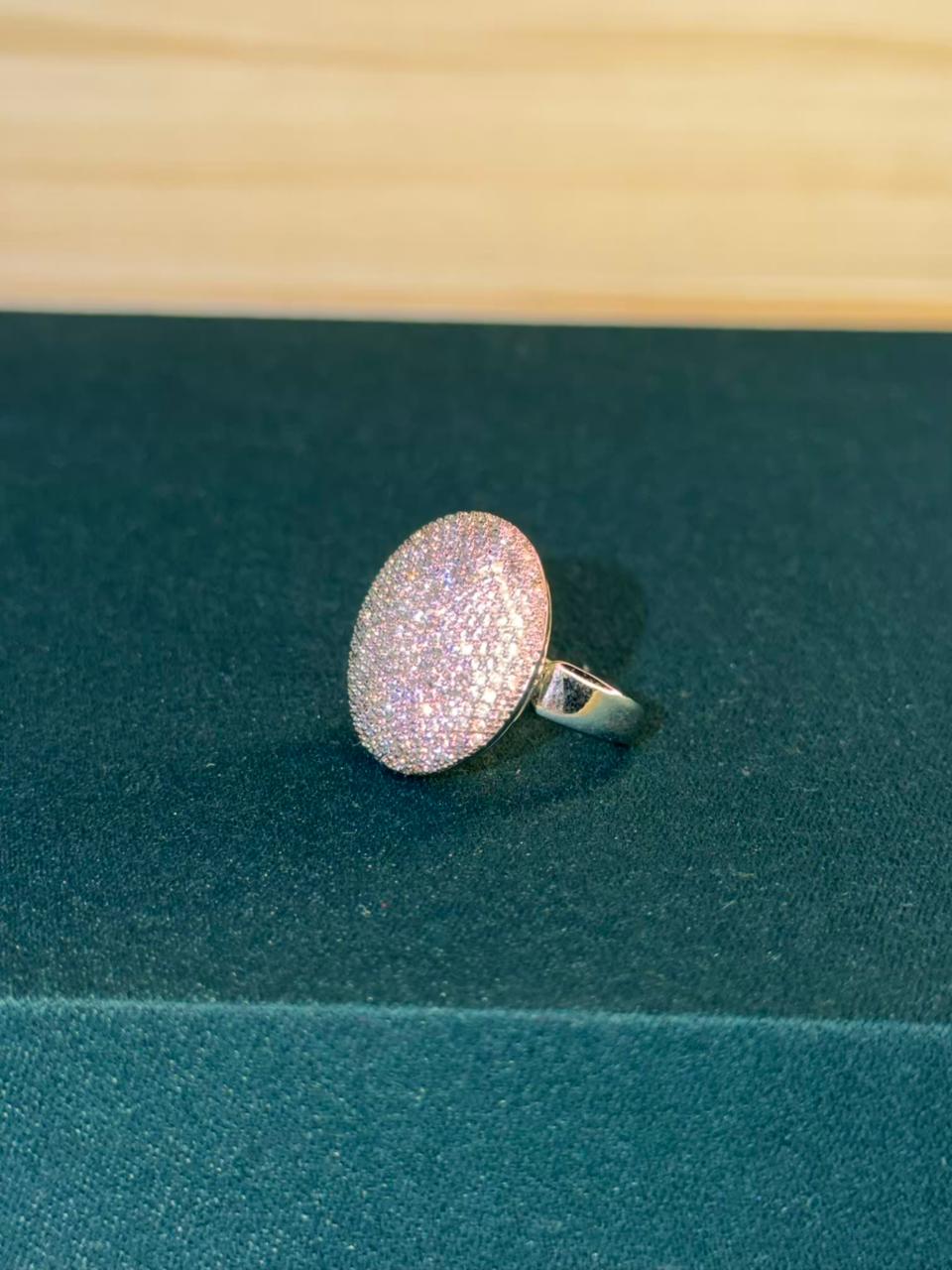 White Stone Round Silver Plated Ring Size Adjustable