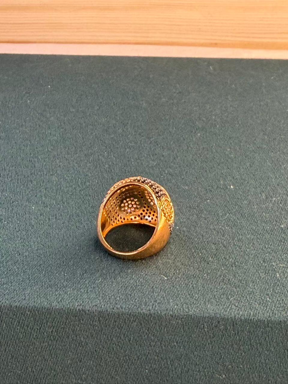 Black Stone Round Gold Plated Ring Size Adjustable