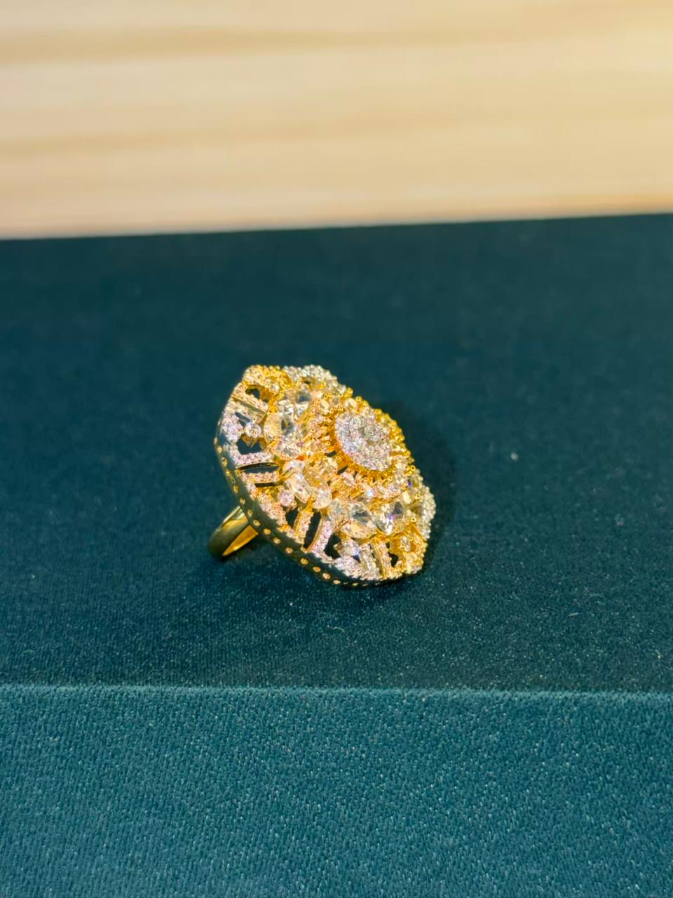 White Stone Geometric Gold Plated Ring Size Adjustable