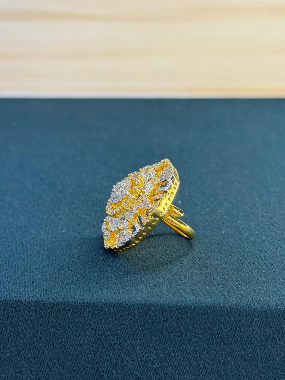 White Stone Geometric Gold Plated Ring Size Adjustable