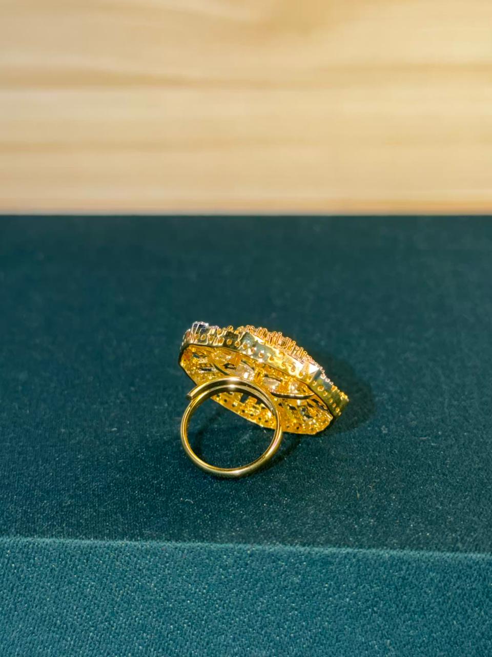 White Stone Geometric Gold Plated Ring Size Adjustable