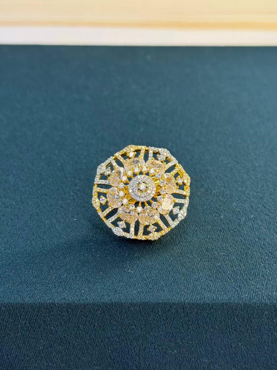 White Stone Geometric Gold Plated Ring Size Adjustable