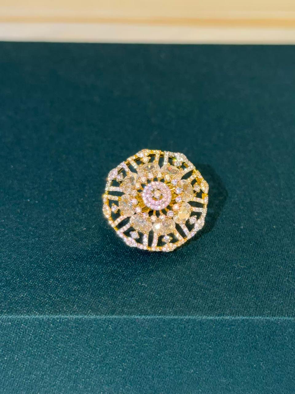 White Stone Geometric Gold Plated Ring Size Adjustable