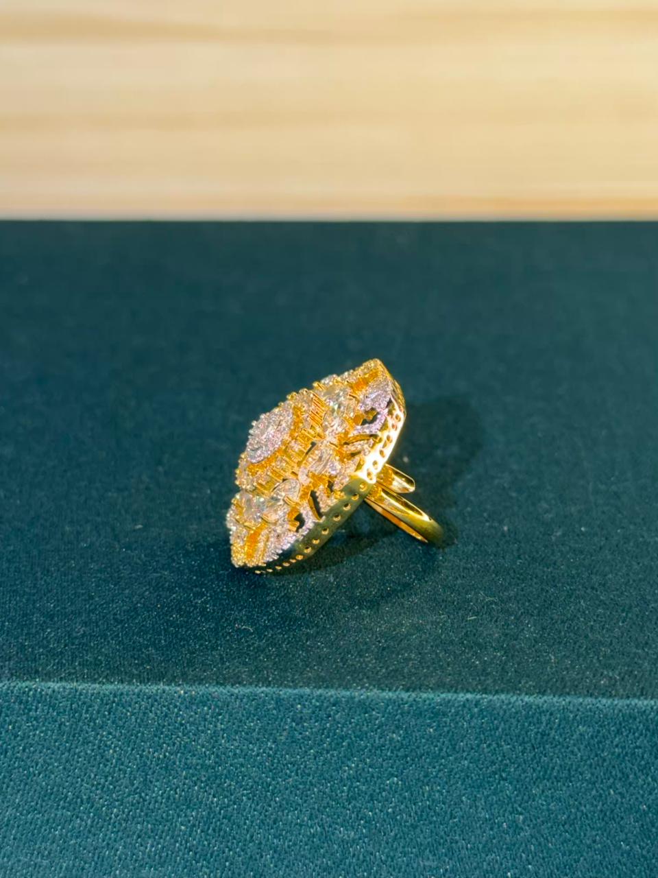 White Stone Geometric Gold Plated Ring Size Adjustable