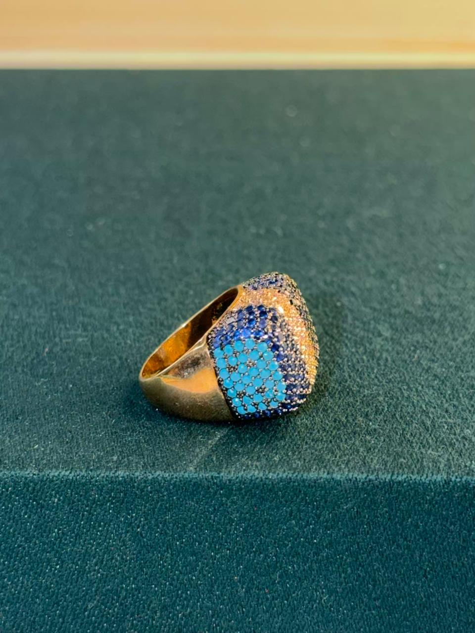 Multicoloured Stones Gold Plated Ring Size Adjustable