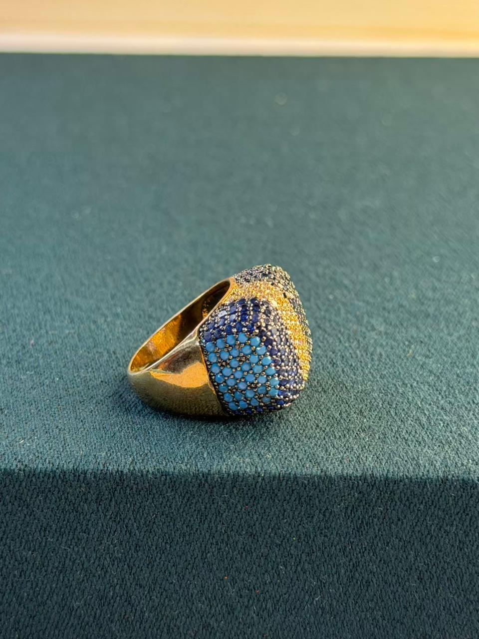 Multicoloured Stones Gold Plated Ring Size Adjustable