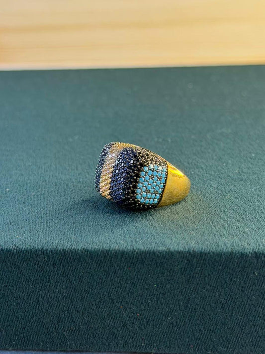 Multicoloured Stones Gold Plated Ring Size Adjustable