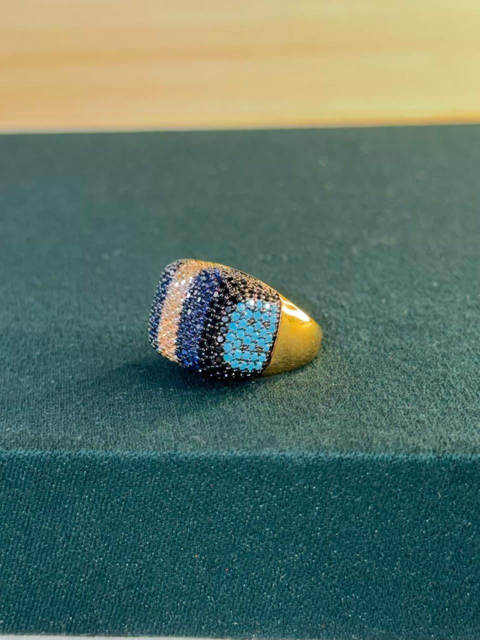 Multicoloured Stones Gold Plated Ring Size Adjustable