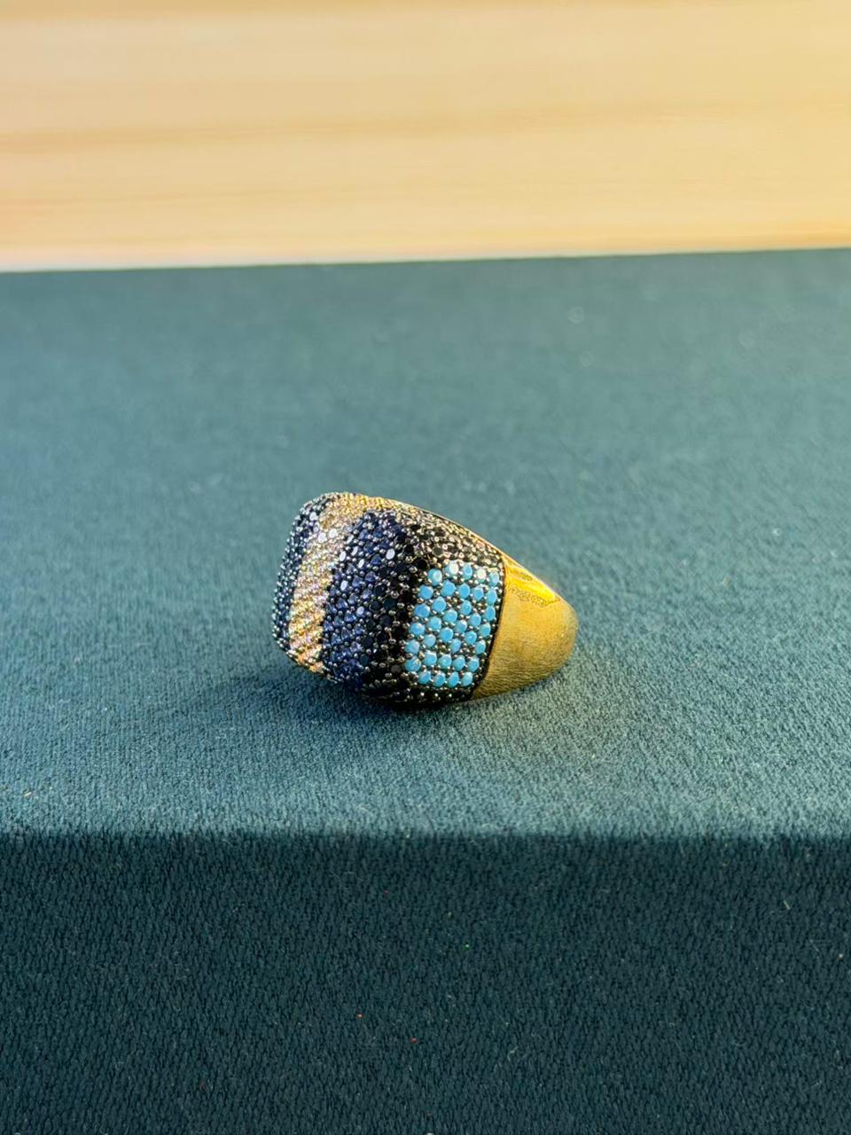 Multicoloured Stones Gold Plated Ring Size Adjustable