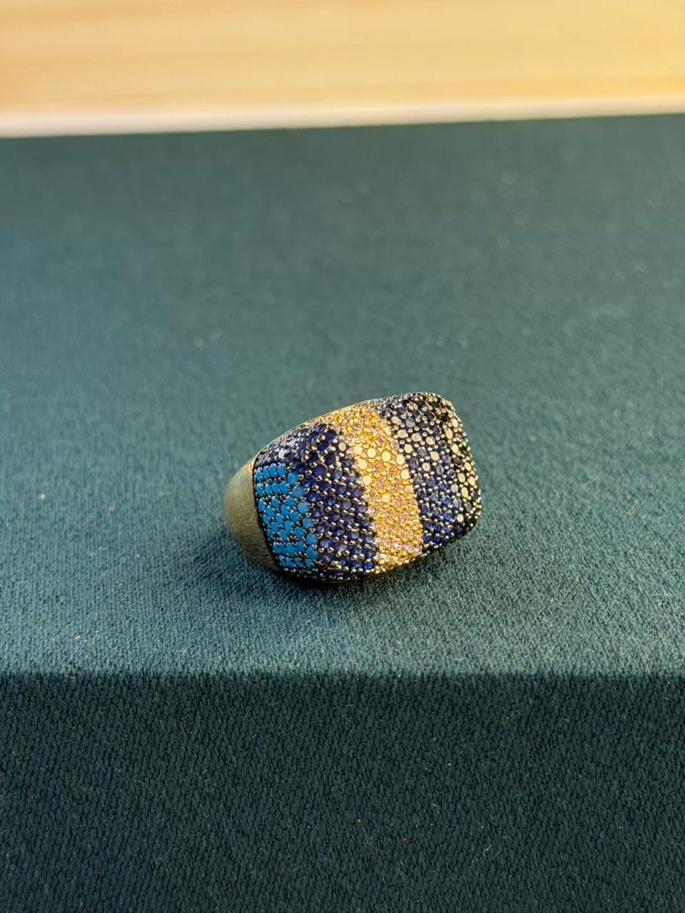 Multicoloured Stones Gold Plated Ring Size Adjustable