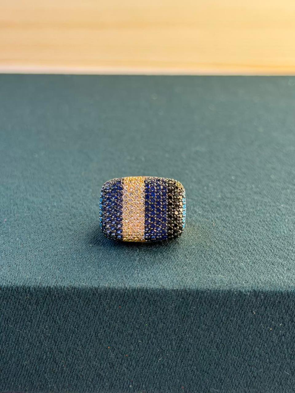 Multicoloured Stones Gold Plated Ring Size Adjustable