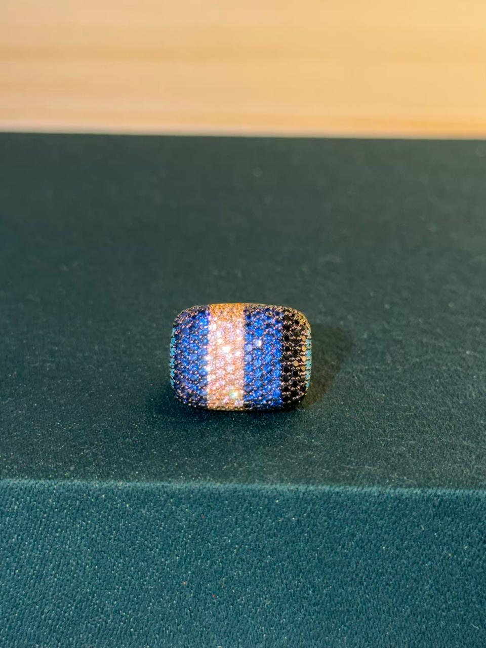 Multicoloured Stones Gold Plated Ring Size Adjustable