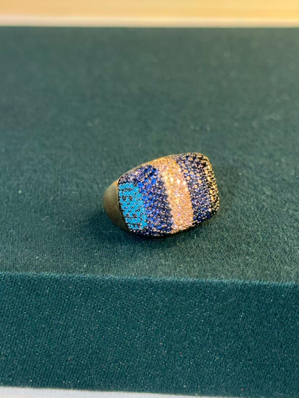 Multicoloured Stones Gold Plated Ring Size Adjustable