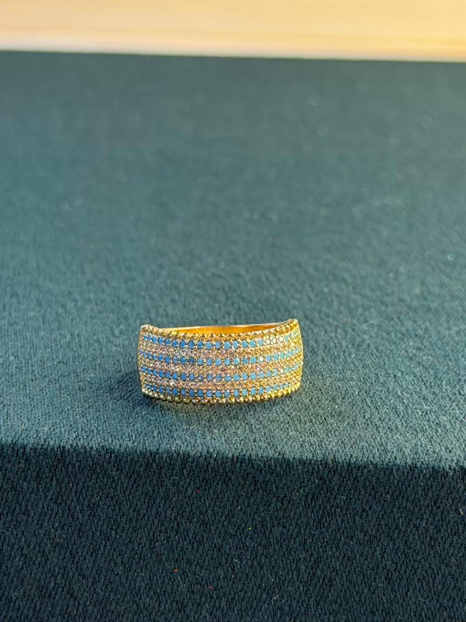 Multicoloured Stones Gold Plated Band Ring Size Adjustable