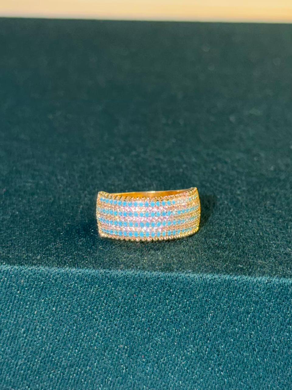 Multicoloured Stones Gold Plated Band Ring Size Adjustable