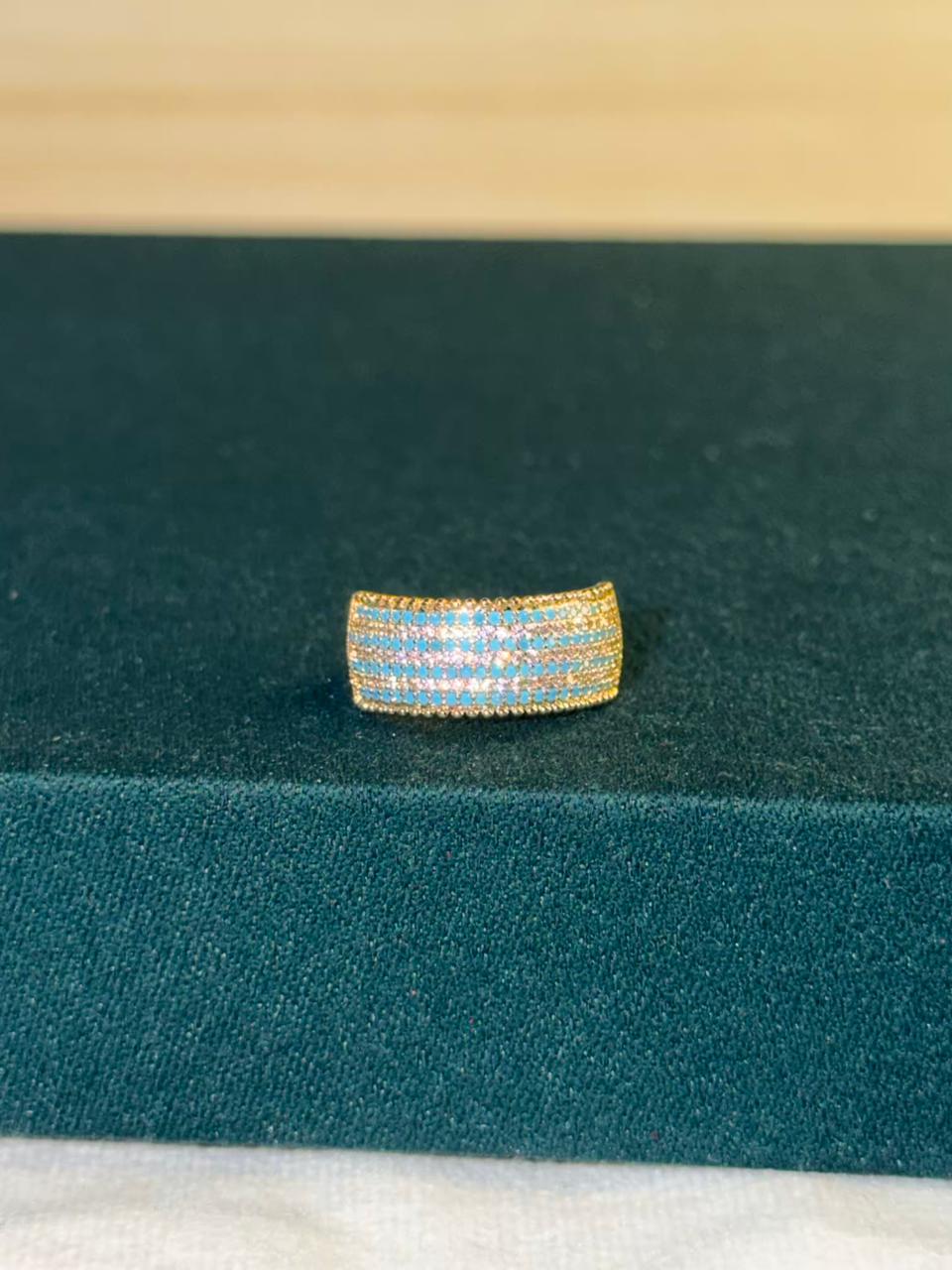 Multicoloured Stones Gold Plated Band Ring Size Adjustable
