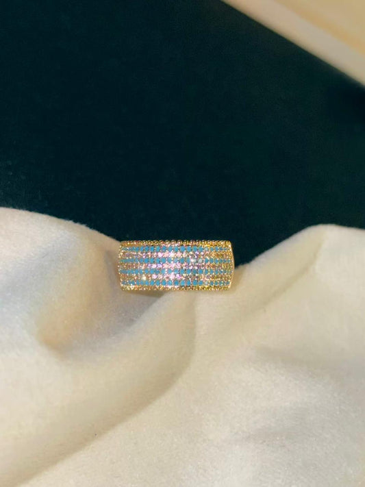 Multicoloured Stones Gold Plated Band Ring Size Adjustable