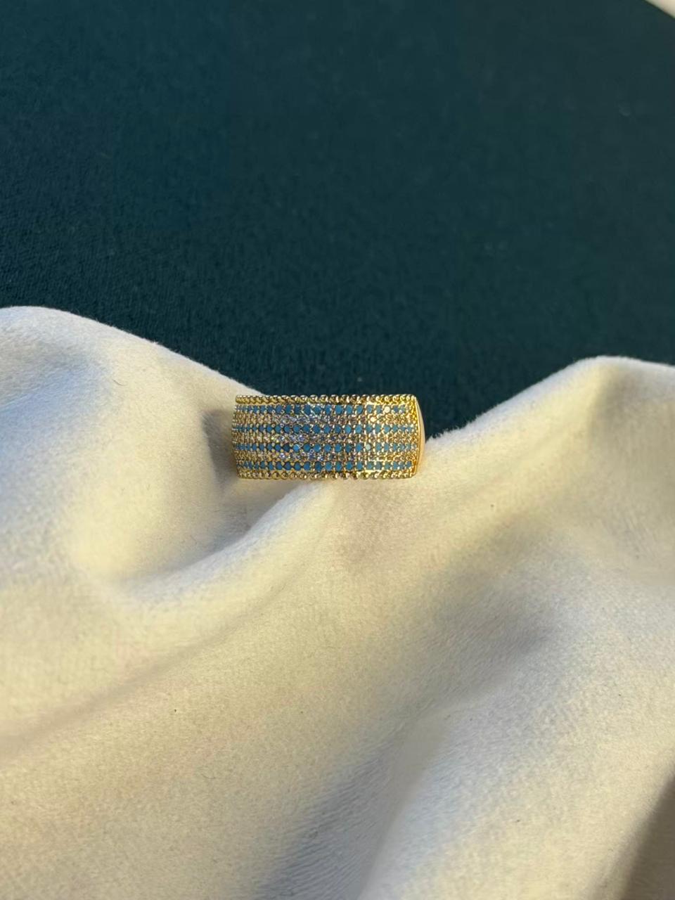 Multicoloured Stones Gold Plated Band Ring Size Adjustable