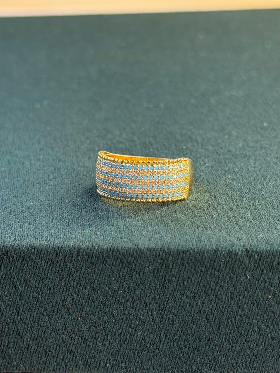 Multicoloured Stones Gold Plated Band Ring Size Adjustable