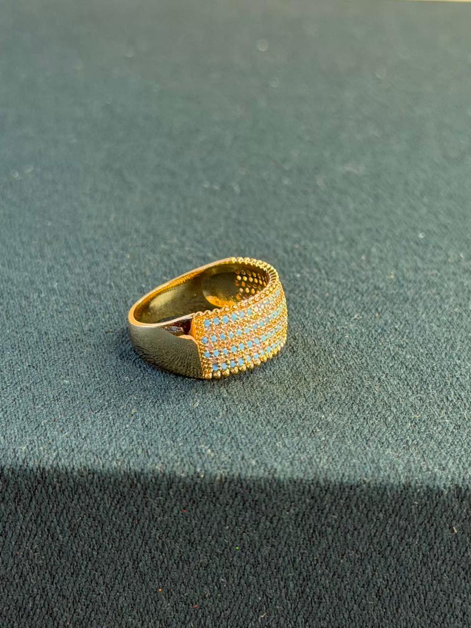 Multicoloured Stones Gold Plated Band Ring Size Adjustable
