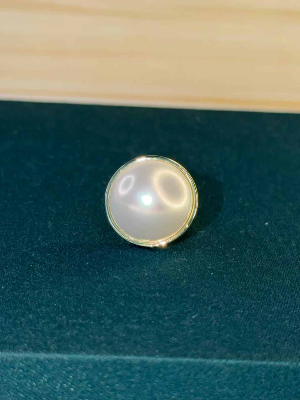 Round White Pearl Gold Plated Band Ring Size Adjustable