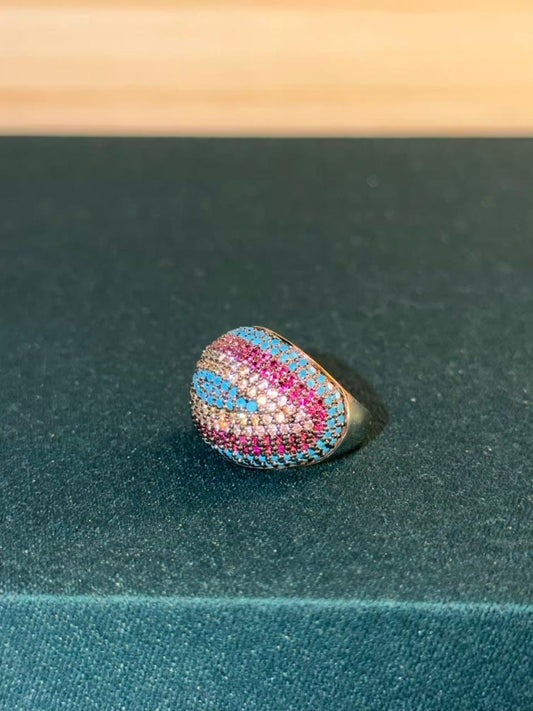 Rainbow Stone Design Gold Plated Ring Size 6-8 US