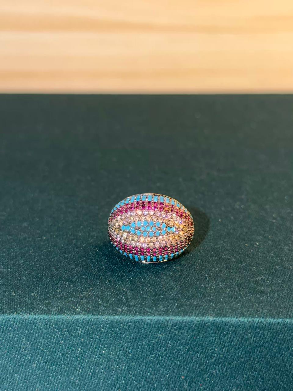 Rainbow Stone Design Gold Plated Ring Size 6-8 US