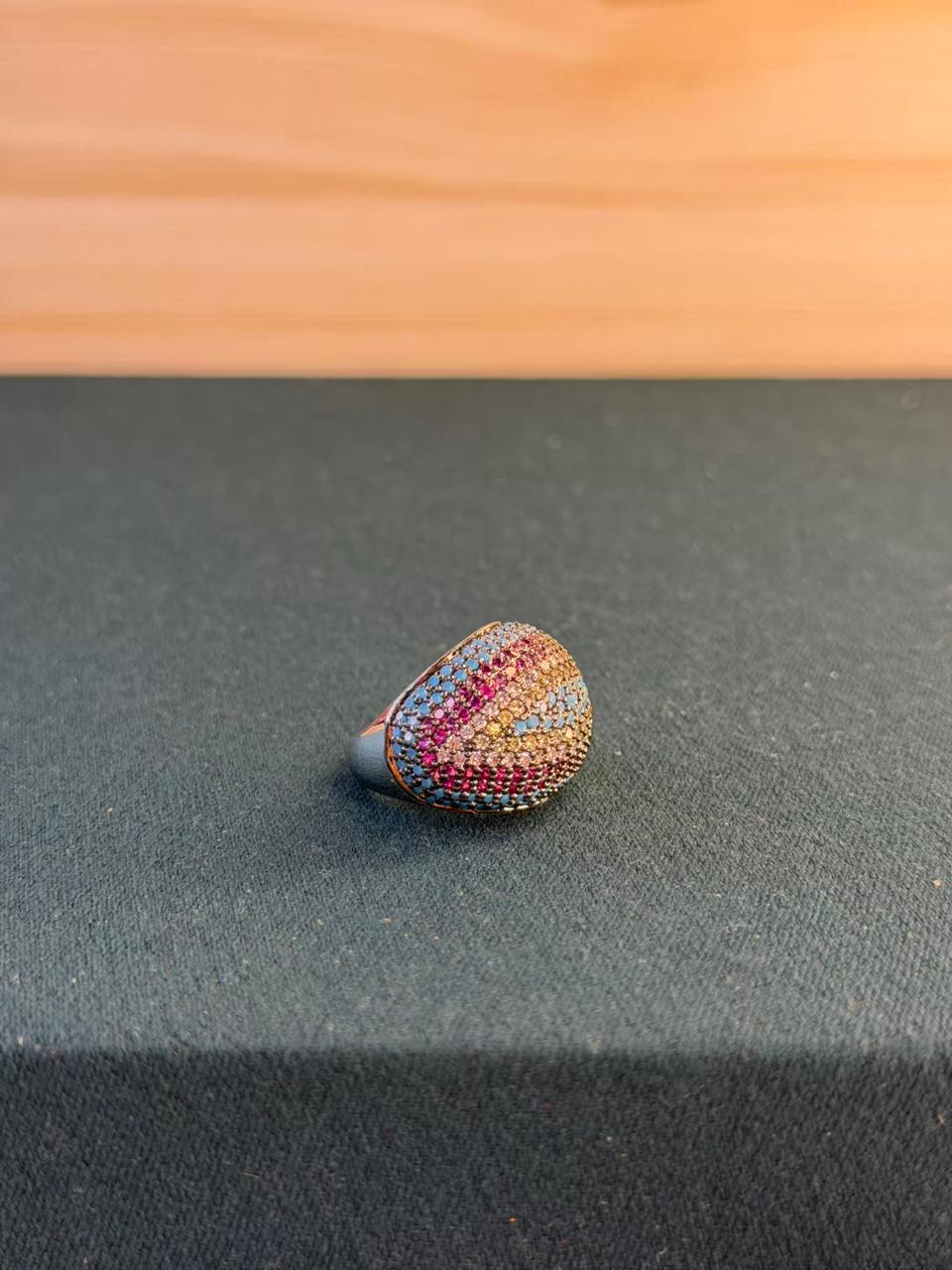Rainbow Stone Design Gold Plated Ring Size 6-8 US
