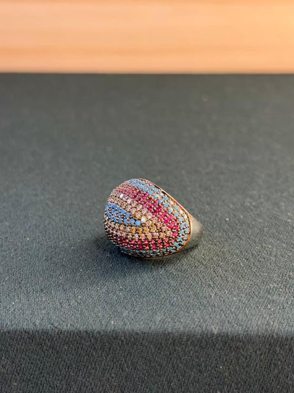 Rainbow Stone Design Gold Plated Ring Size 6-8 US