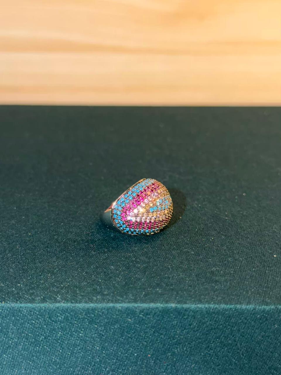 Rainbow Stone Design Gold Plated Ring Size 6-8 US