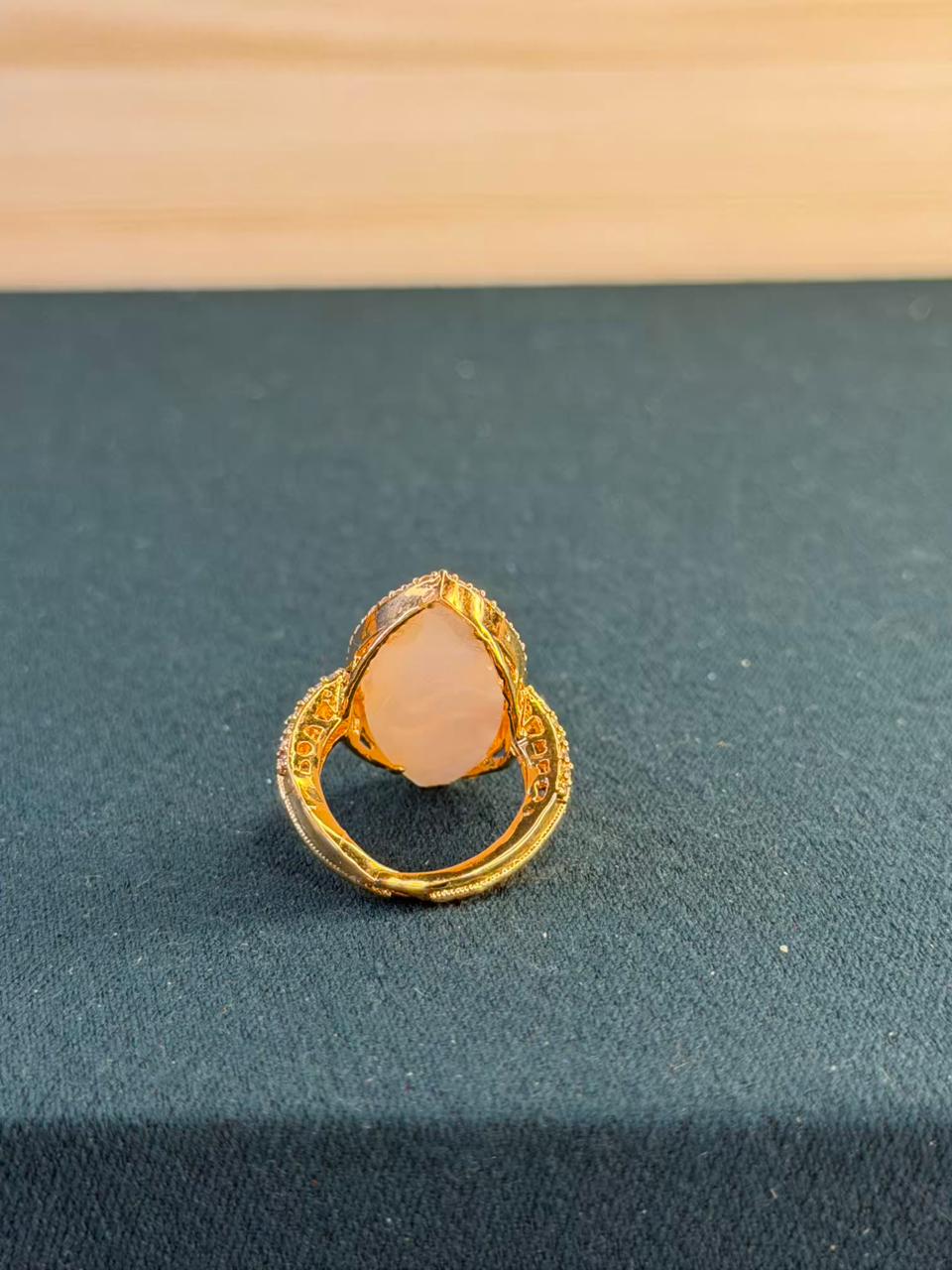 White Stone Leaf Design Gold Plated Ring Size Adjustable