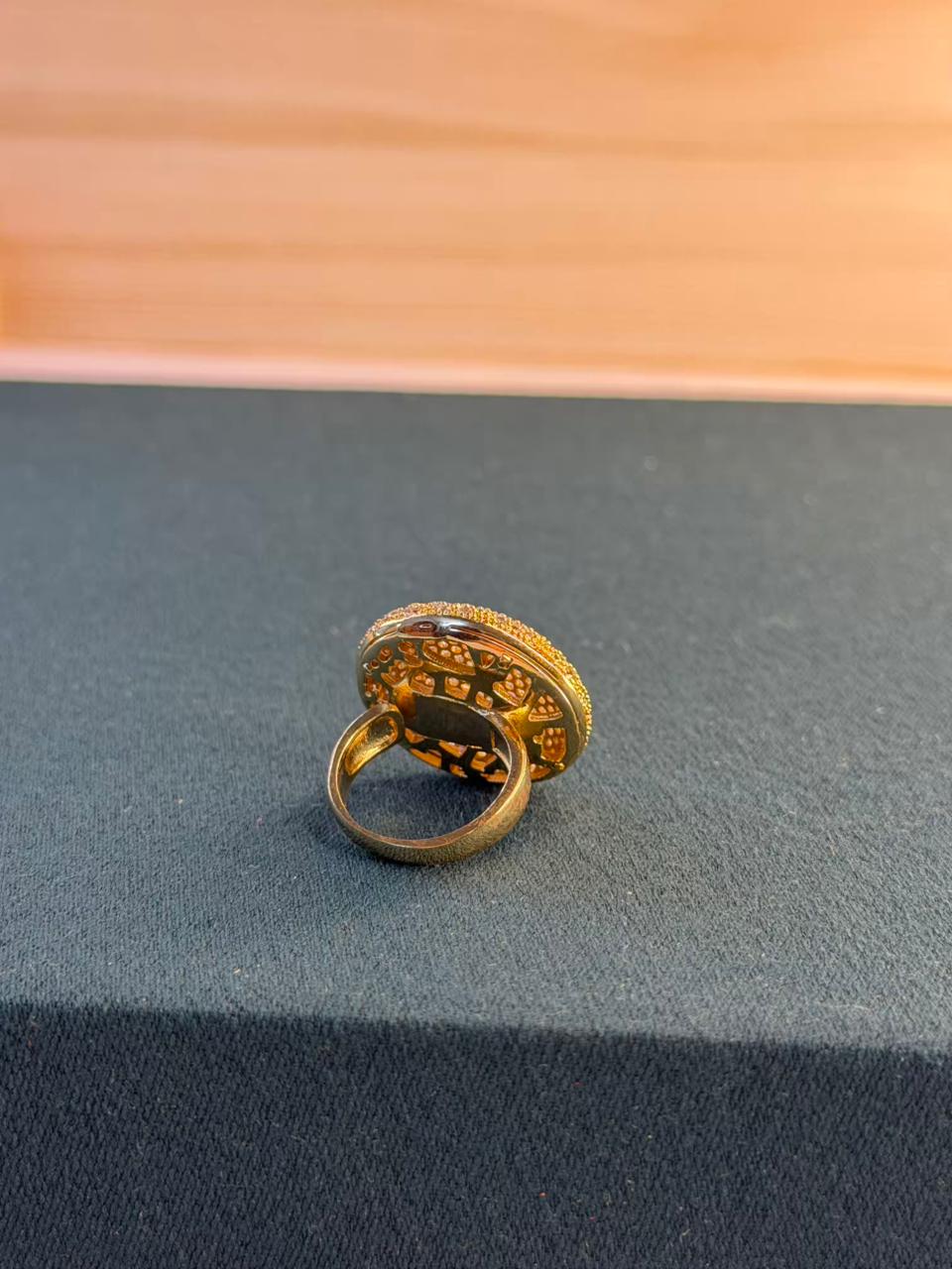 White Stone Round Gold Plated Ring Size Adjustable