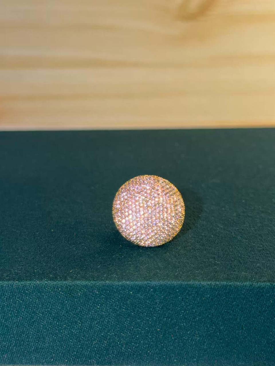 White Stone Round Gold Plated Ring Size Adjustable