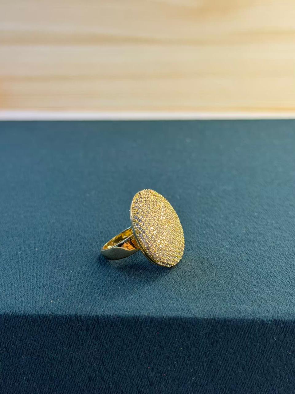 White Stone Round Gold Plated Ring Size Adjustable
