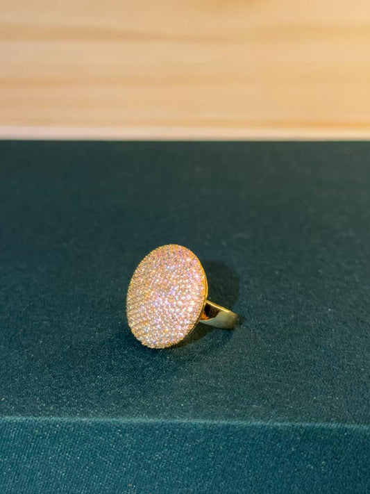 White Stone Round Gold Plated Ring Size Adjustable