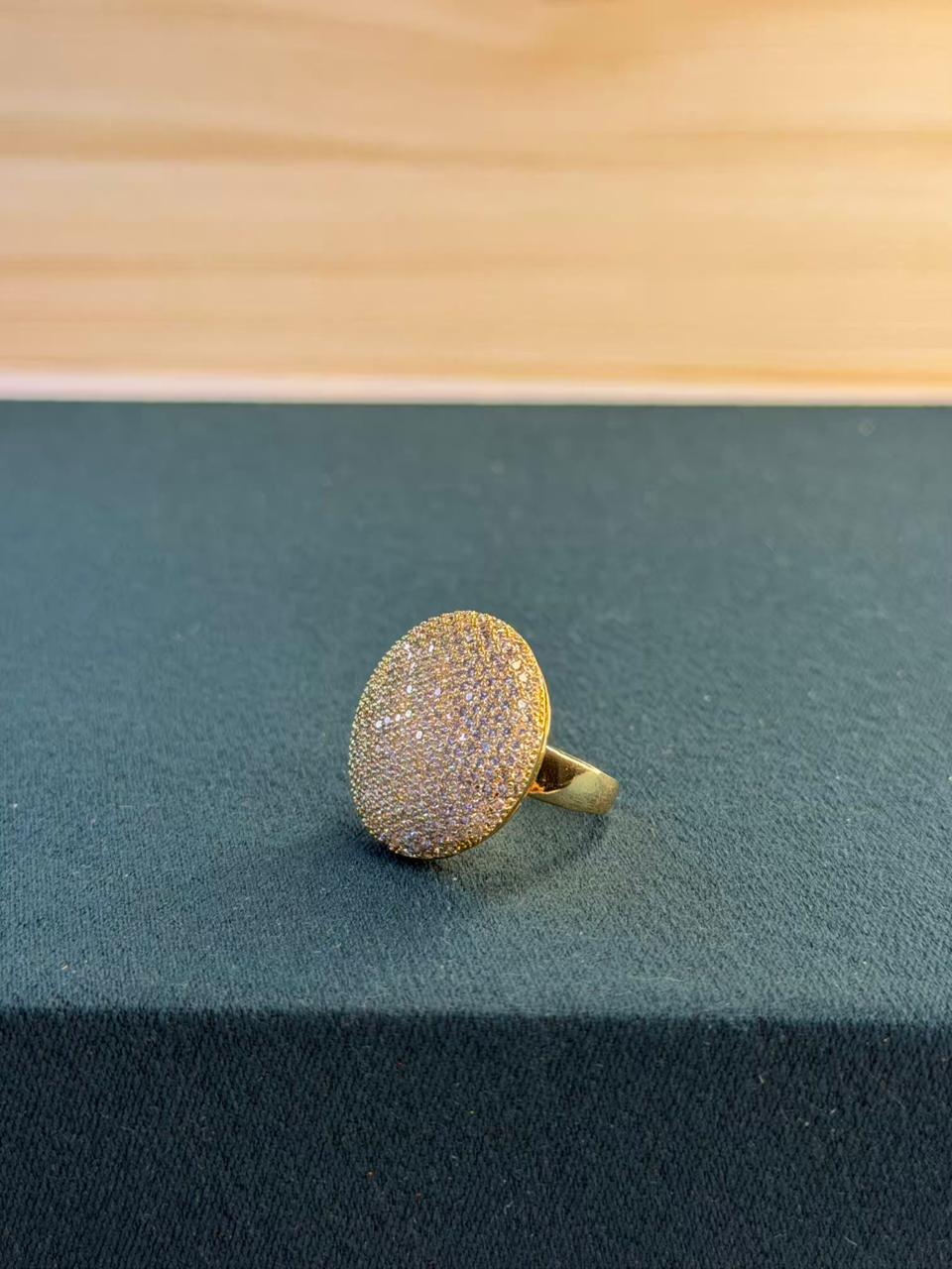 White Stone Round Gold Plated Ring Size Adjustable