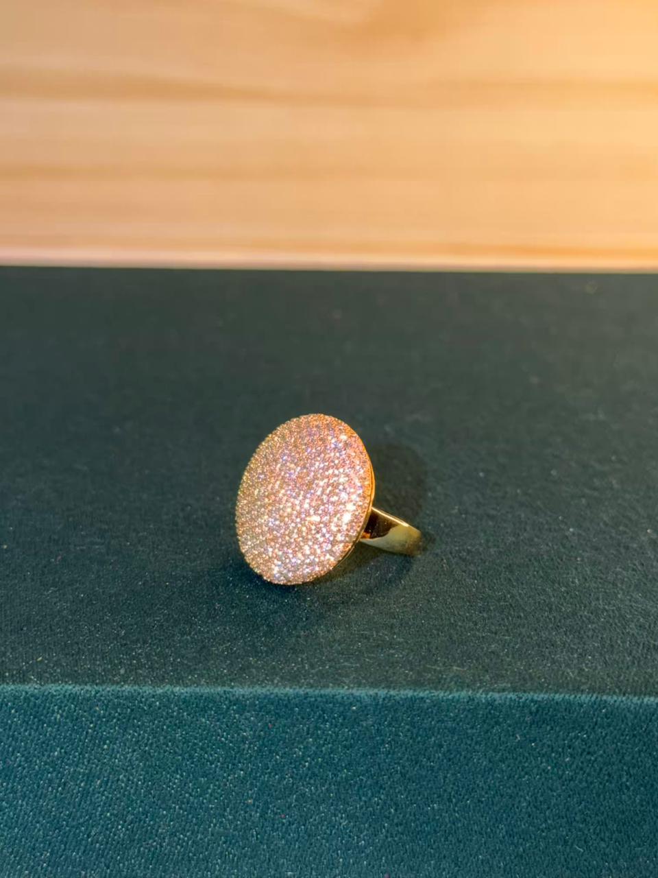 White Stone Round Gold Plated Ring Size Adjustable
