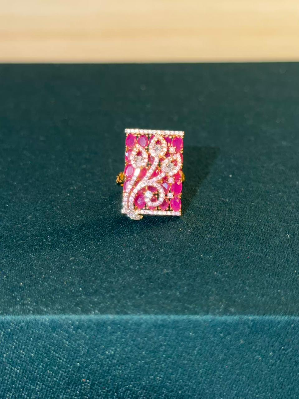 Pink Stone Cluster Design Gold Plated Ring Size Adjustable