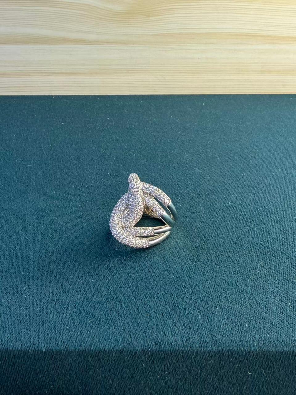 White Stone Crisscross Design Silver Plated Ring Size 8 US