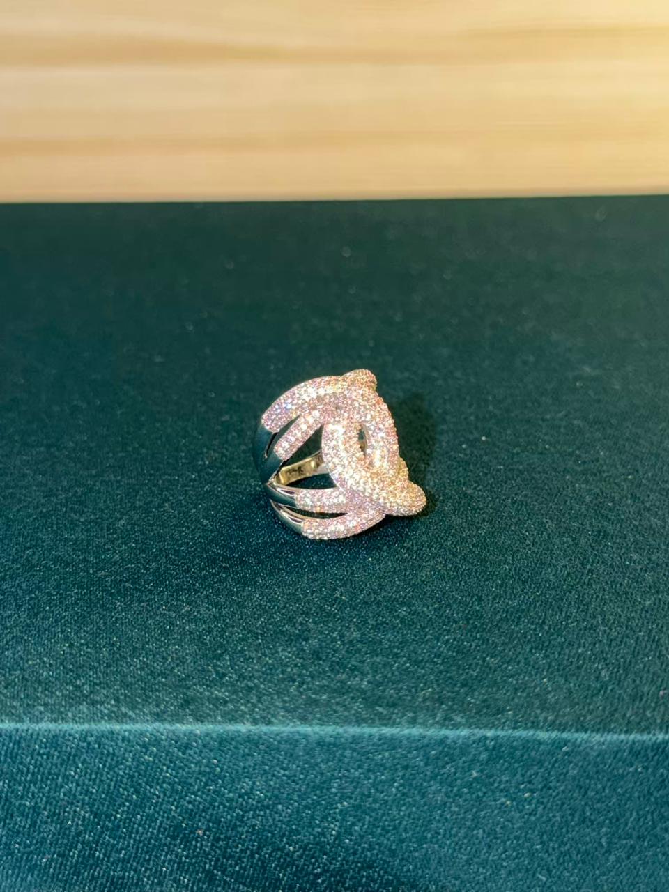 White Stone Crisscross Design Silver Plated Ring Size 8 US